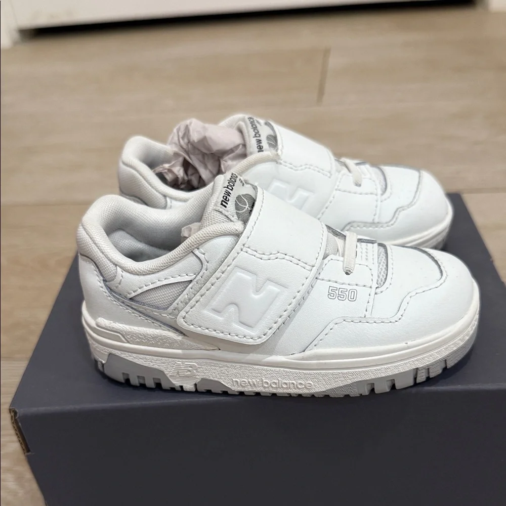 New Balance Kids White Sneakers with Gray Soles